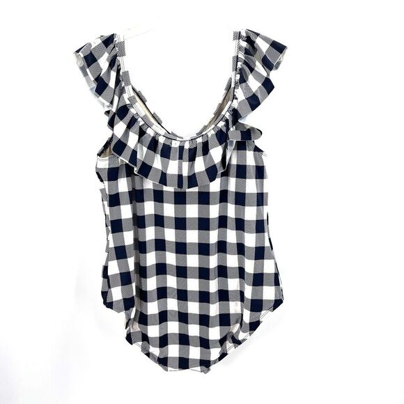 G.I.L.I. Got it Love It Navy Blue & White Checked One Piece Swim Suit - Picture 3 of 5